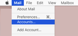 Вариант учетной записи в почтовом приложении на Mac