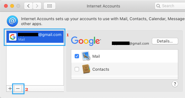 Удалить учетную запись электронной почты с Mac