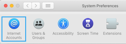 Опция Интернет-аккаунтов в Системных настройках Mac