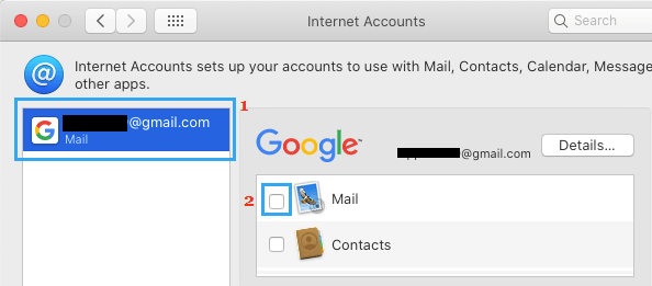 Отключить учетную запись электронной почты на Mac