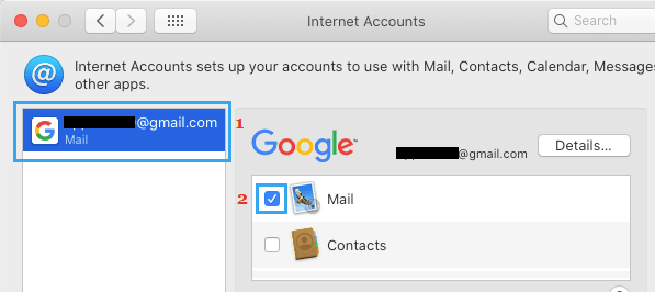 Включить учетную запись электронной почты на Mac