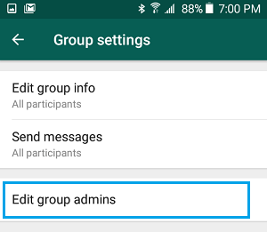 Вариант редактирования групповых администраторов в WhatsApp