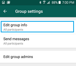 Опция редактирования информации о группе в WhatsApp