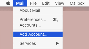 Добавить параметр учетной записи в почтовом приложении на Mac