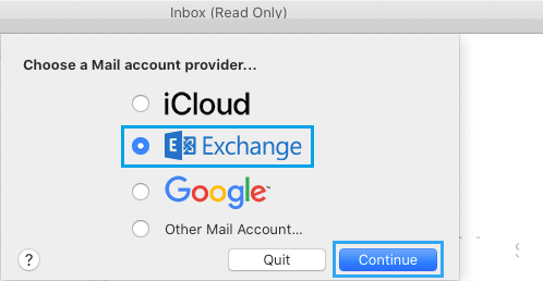 Добавить учетную запись электронной почты Microsoft Exchange на Mac