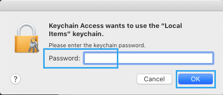 Введите пароль локального пользователя, чтобы разрешить доступ к связке ключей на Mac