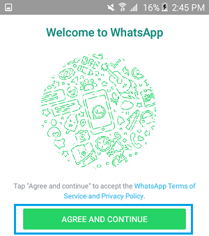 Примите Условия использования WhatsApp на телефоне Android