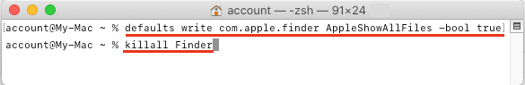 Показать скрытые файлы на Mac с помощью терминала