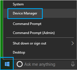 Опция диспетчера устройств в Windows 10