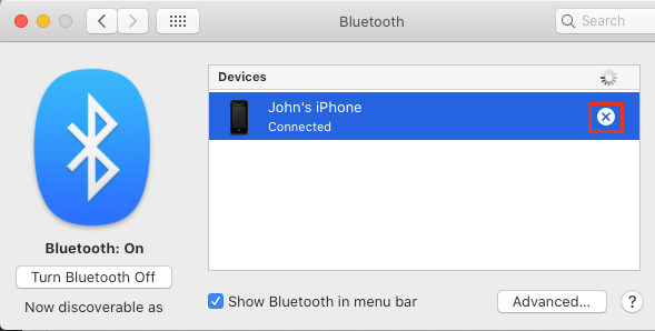 Отключите устройство Bluetooth от Mac