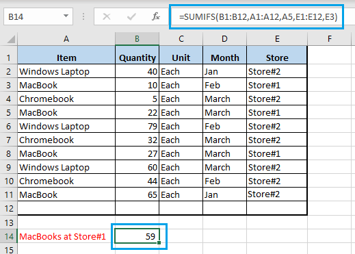 Результат с использованием функции СУММЕСЛИМН в Excel