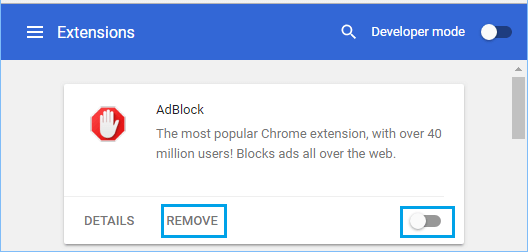 Удалить или отключить расширение Chrome