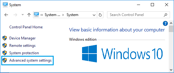 Опция расширенных настроек системы в Windows 10