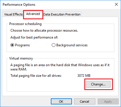 Изменить параметр настроек виртуальной памяти в Windows 10