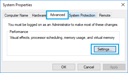 Опция расширенных настроек производительности в Windows 10