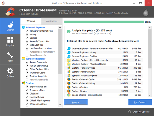 CCleaner для удаления мусора и ускорения работы ПК