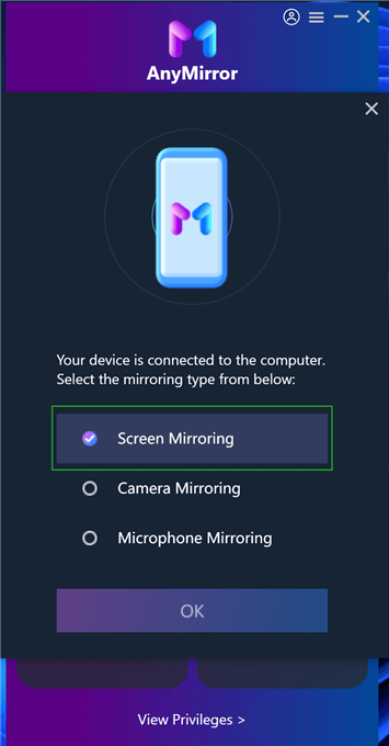 Выберите Screen Mirroring на компьютере