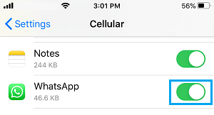 Включить сотовые данные для WhatsApp на iPhone