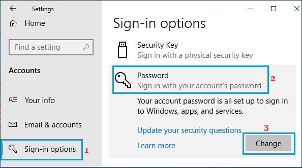 Изменить параметр пароля в Windows