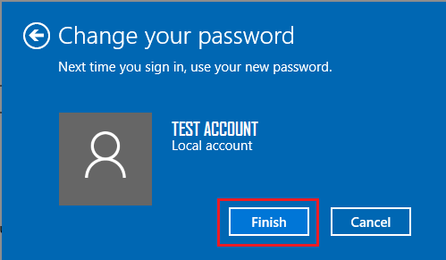 Завершить процесс смены пароля Windows