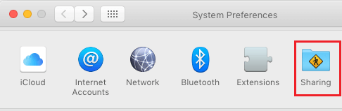 Параметр общего доступа Mac на экране системных настроек
