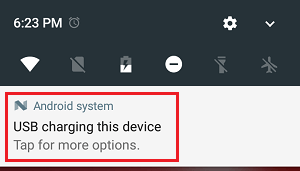 Уведомление о зарядке устройства через USB на телефоне Android