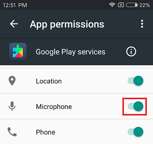 Разрешить Google Play доступ к микрофону на экране разрешений приложения