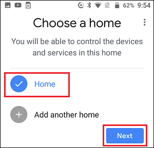 Выберите дом для устройства Chromecast