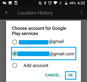 Выберите учетную запись Google на телефоне Android