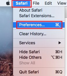 Вкладка настроек Safari на Mac