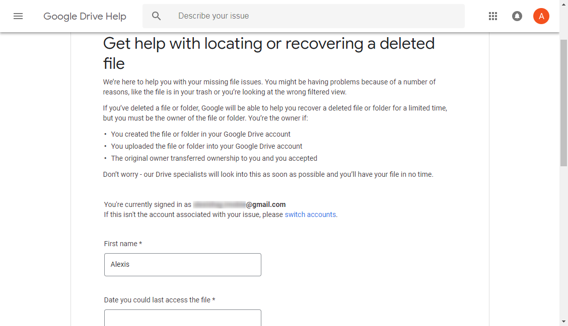 Как исправить отсутствующие файлы на Google Диске, отправив запрос в службу поддержки Google Диска