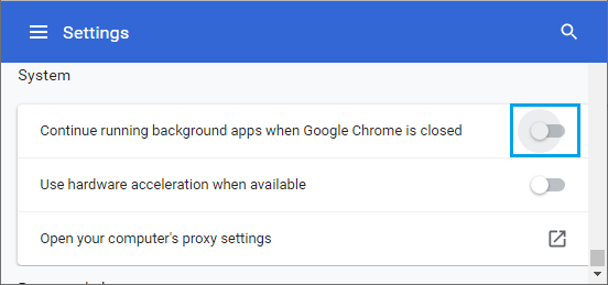 Отключить фоновые приложения в Google Chrome