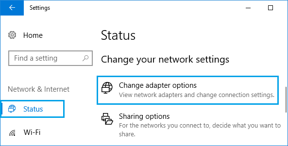 Параметр «Изменить параметры сетевого адаптера» в Windows 10