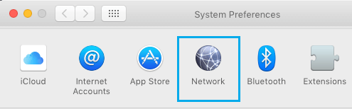 Значок сети на экране системных настроек на Mac