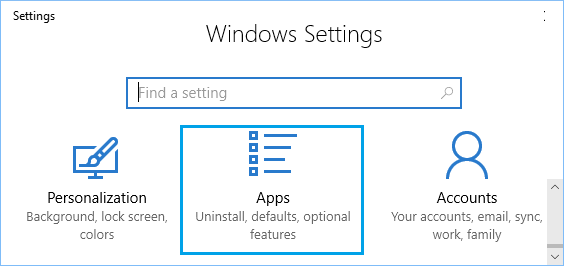 Вкладка «Приложения» на экране настроек Windows 10