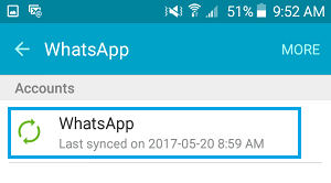 Экран учетных записей WhatsApp на телефоне Android