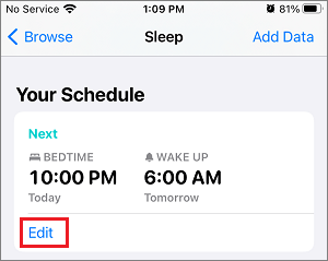 Редактировать расписание сна в приложении для здоровья iPhone