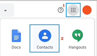 Значок приложения и вкладка «Контакты» в Gmail