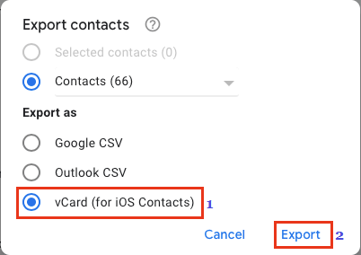Экспорт контактов Gmail как vCard