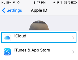 Вкладка iCloud на экране Apple ID