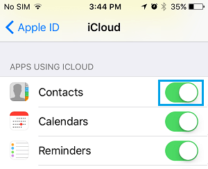 Включение iCloud с доступом к контактам на iPhone