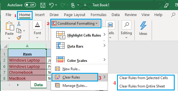 Очистить форматирование от повторяющихся значений в Excel