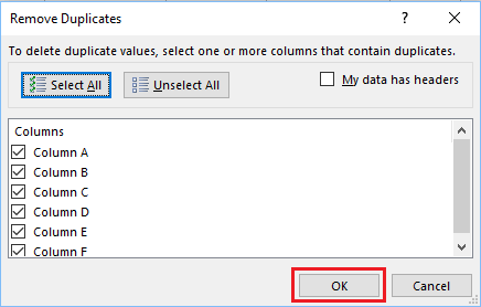 Экран удаления дубликатов в Excel