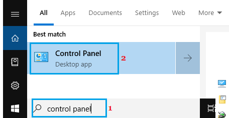 Откройте панель управления с помощью поиска на компьютере с Windows