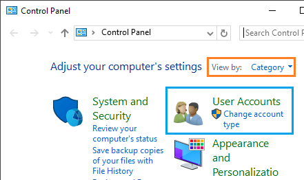 Вкладка «Учетные записи пользователей» на панели управления в Windows 10