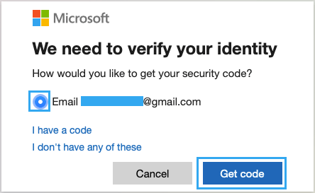 Выберите адрес электронной почты для получения кода безопасности