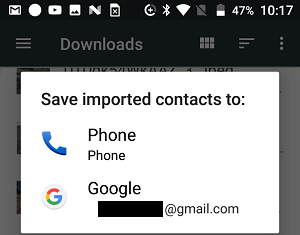 Сохранение импортированных контактов на телефон или в Gmail на Android