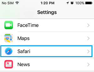 Вариант Safari на экране настроек iPhone