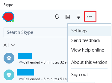 Откройте настройки Skype