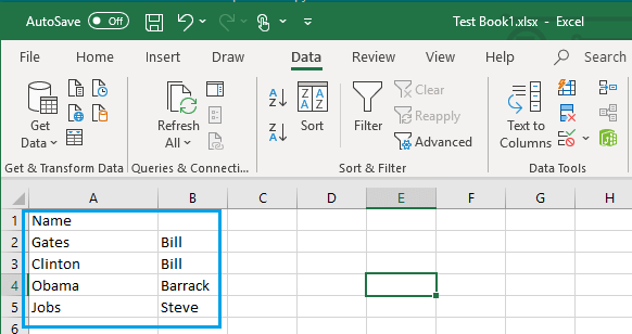 Запятая удалена, имя и фамилия разделены в Excel